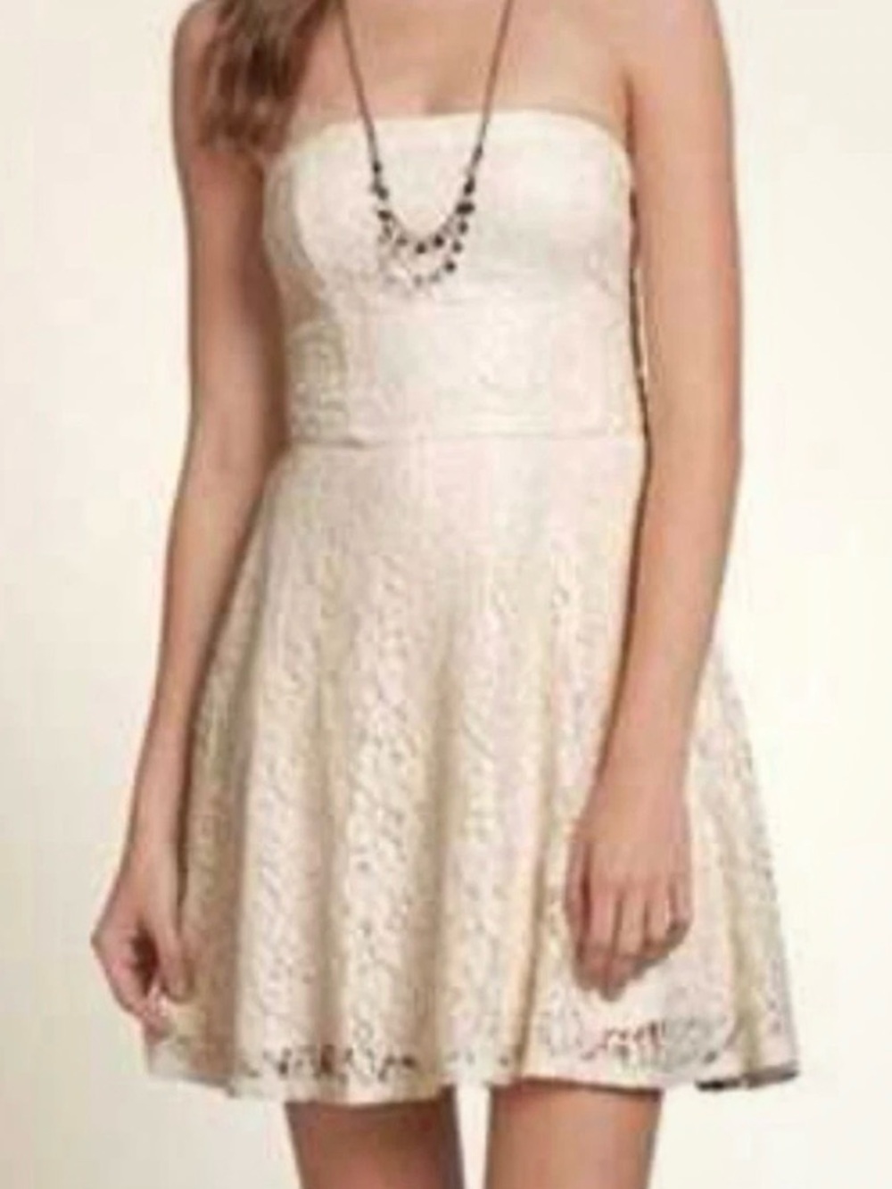 Hollister Small Strapless Cream Lace Skater Fit & Flare Mini Dress Y2K 90s